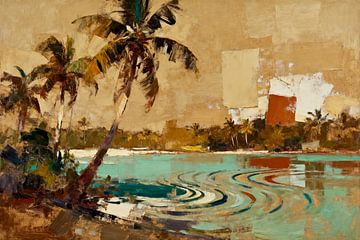 Surreale Palmen Oase Landschaftsmalerei Abstrakt Modern von FRESH Fine Art