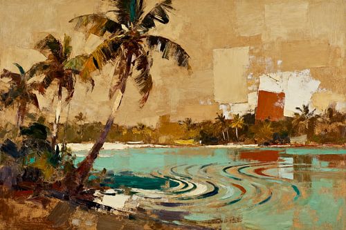 Surreal Palm Oasis Landscape Painting Abstract Modern