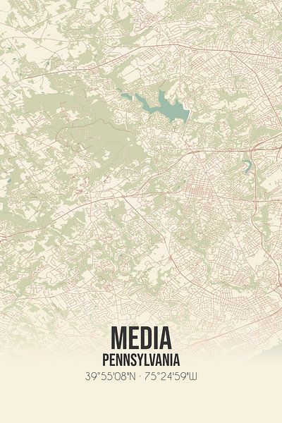 Carte ancienne de Media (Pennsylvanie), États-Unis. par Affiches de lieux