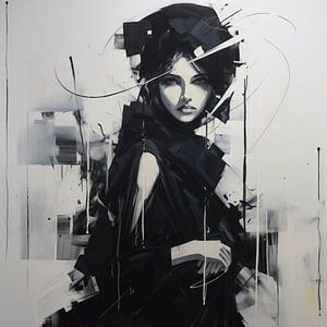 Frau in schwarzer Kleidung abstrakt modern schwarz und weiß