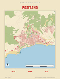 Positano and the Amalfi coast road, retro road map by Sidney van den Boogaard
