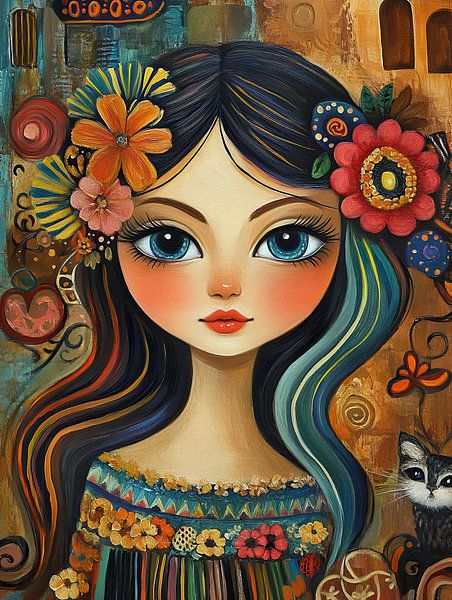Big-eyed girl | Large-eyed woman portrait by Eye catching paintings
