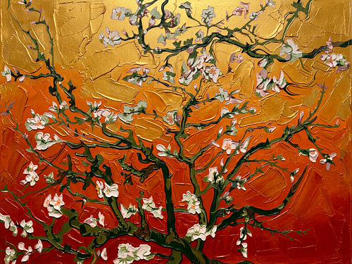 Vincent van Gogh’s *Almond Blossoms* in relief with gold and orange