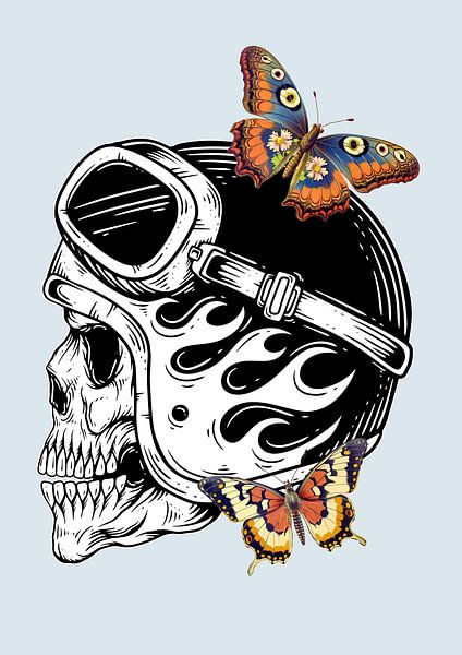 Skull with butterflies by Fineline