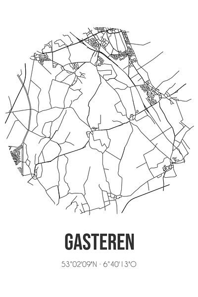 Gasteren (Drenthe) | Carte | Noir et blanc par Affiches de lieux