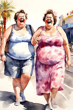 2 dames sociables marchant sur De gezellige Dames