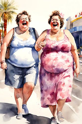 2 gezellige dames wandelen