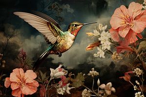 Kolibri und Blumen | Kolibri Kunstwerk von Blikvanger Schilderijen