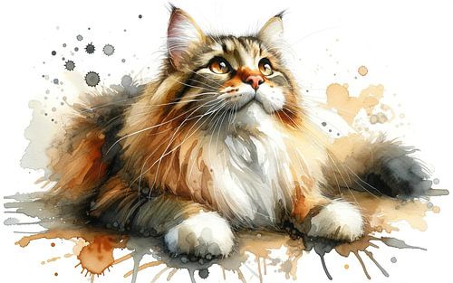 Majestätische Katze mit Aquarellspritzern von Chromatic Fusion Studio