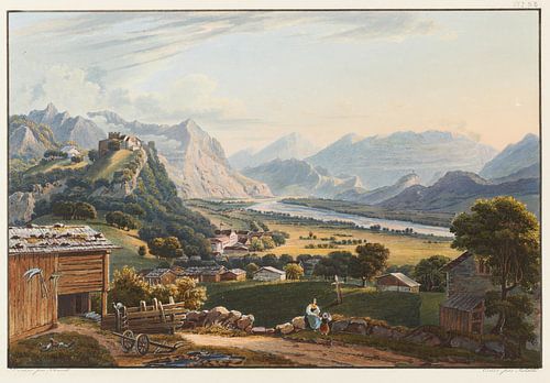 Uitzicht op het kasteel en het dorp Vaduz, Johann Ludwig Bleuler