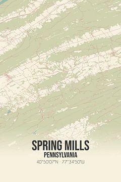 Alte Karte von Spring Mills (Pennsylvania), USA. von Rezona