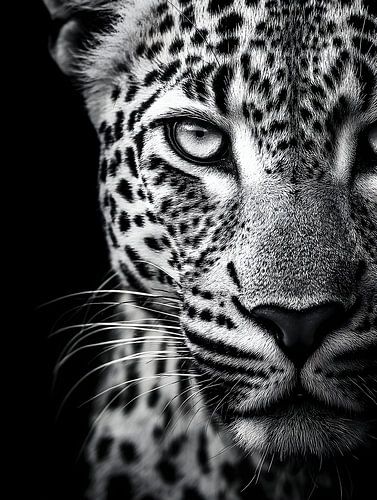 Luipaard - Intense look in monochroom close-up