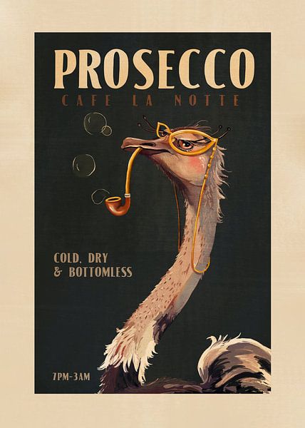 Art Deco Prosecco Wall Art Of An Ostrich by The Whiskey Ginger