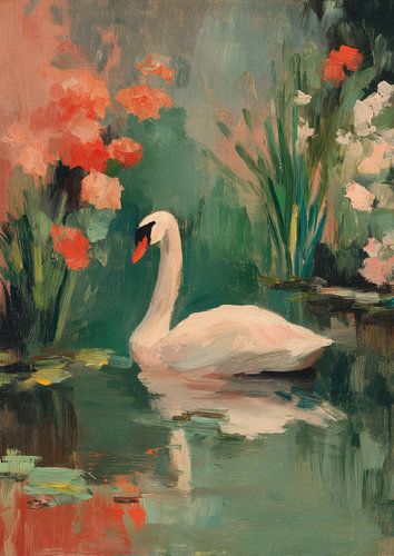 Zwaan in een impressionistische vijver