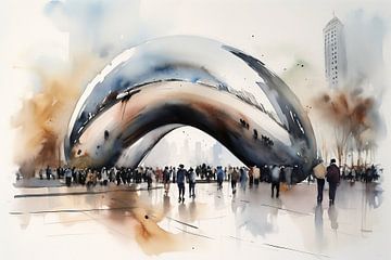 Aquarelle Landschaft Chicago Cloud Gate von Uncoloredx12