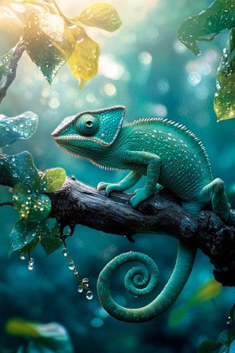 Kleurrijke kameleon in het regenwoud