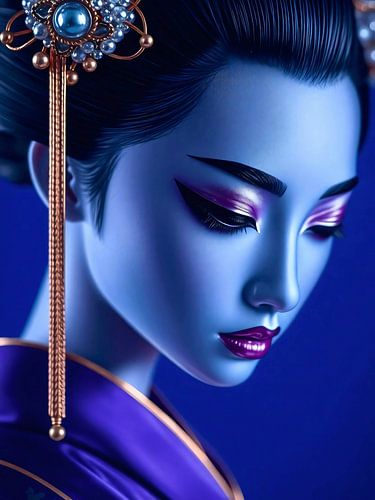 L'élégance des geishas en contraste avec le bleu saphir