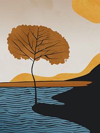 Tree in autumn minimalist landscape by Tanja Udelhofen