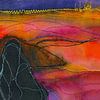Indian Summer . Paysage abstrait aux couleurs rose et rouge. Supports mixtes sur Ineke de Rijk