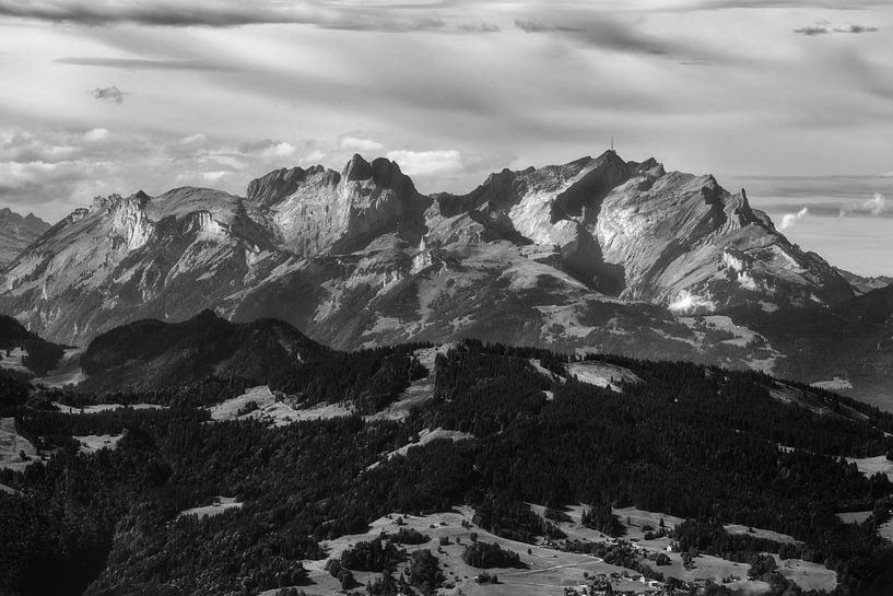 View from the Hochgrat near Oberstaufen in the Allgäu in black and white by ManfredFotos