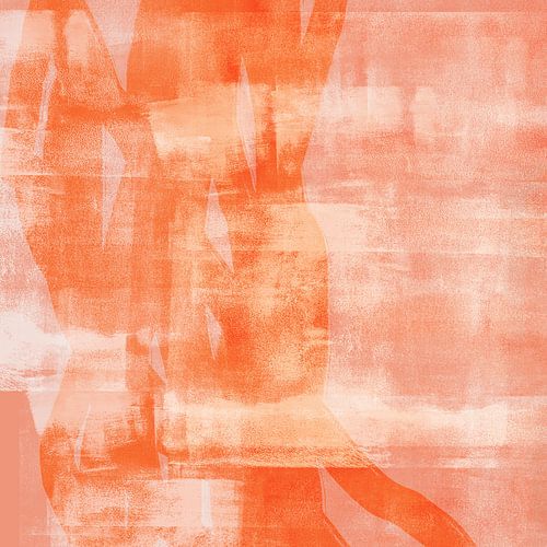 Abstract minimalistisch in pastelkleuren. Oranje en koraalroze