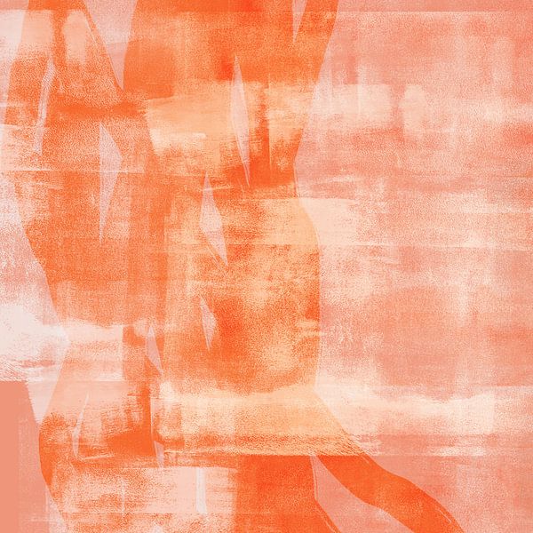 Abstract minimalistisch in pastelkleuren. Oranje en koraalroze van Abstract Minimalist Art