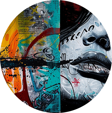 Graffiti panorama digitaal kunst object als panaroma 4 luik van Digitale Schilderijen