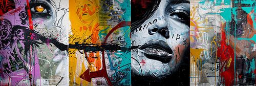 Graffiti panorama digitaal kunst object als panaroma 4 luik