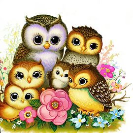 Cute owls and flowers by Laly Laura