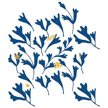 Flower market. Modern botanical art in blue, yellow, white by Dina Dankers