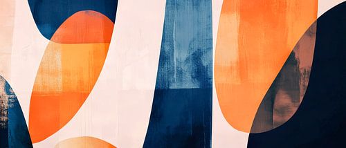Abstracte vormen in blauw en oranje