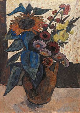 Paula Modersohn-Becker-Still life with sunflowers, hollytocks and georgines