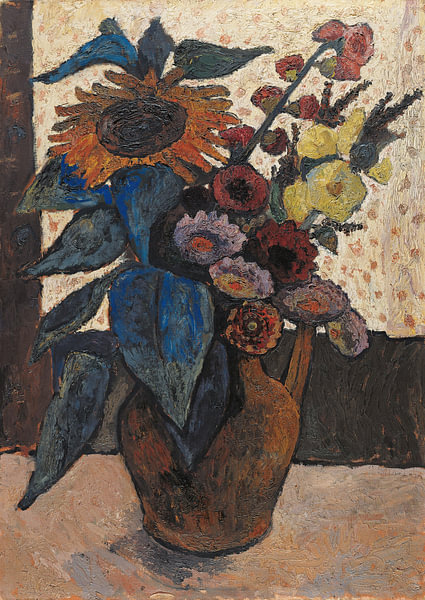 Paula Modersohn-Becker-Still life with sunflowers, hollytocks and