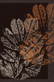 Leaves in burnt orange and cream on brown linen look. by Dina Dankers