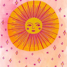 Stralende zon met sterren van Kirsten Blom Art & Illustration