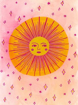 Stralende zon met sterren van Kirsten Blom Art & Illustration