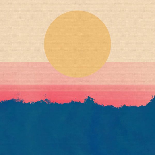 Abstract landscape in neon and pastel colors. Sunrise. by Dina Dankers