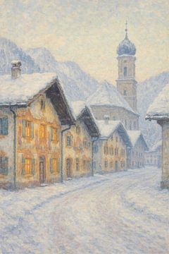 Oberammergauer Kirche im Winter – Bayerisches Dorf Impressionistische Kunst von Travel Shop