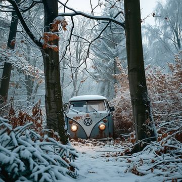 VW Bulli TI verlaten bos winter sneeuw koplampen eenzaam van gm_designs
