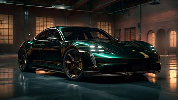 Groene Porsche Taycan van PixelPrestige