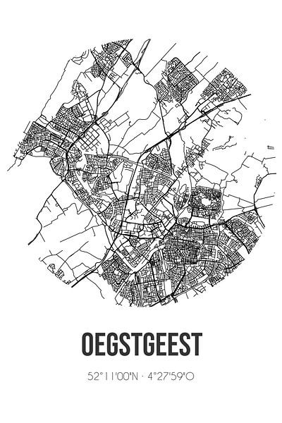 Oegstgeest (South-Holland) | Map | Black and White by Prints of Place