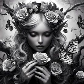 Mystieke elf met rozen en vlinders van ButterflyPix