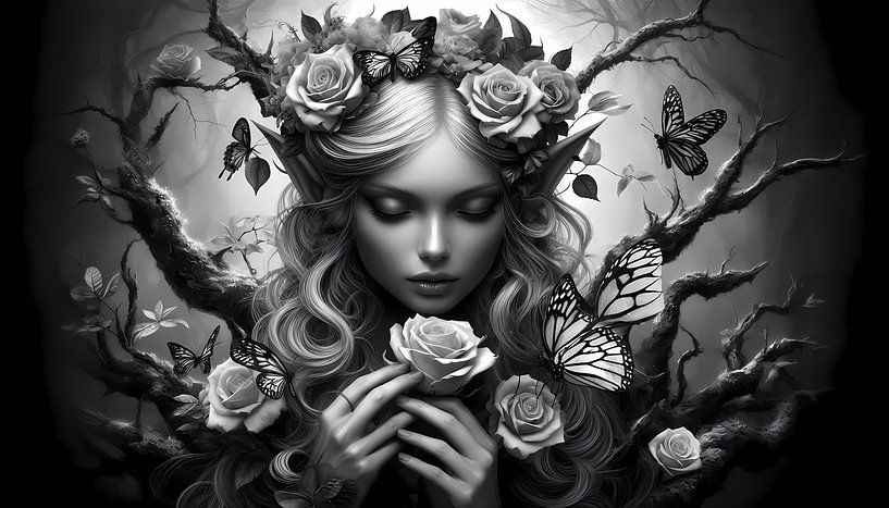 Mystieke elf met rozen en vlinders van ButterflyPix