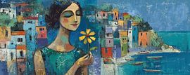 California painting | Colourful houses and woman by Abstract Painting
