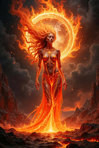 Dark Fantasy Wandbild: CINDRAYA – Die brennende Frau aus der Hölle