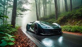 Zwarte sportwagen in het bos