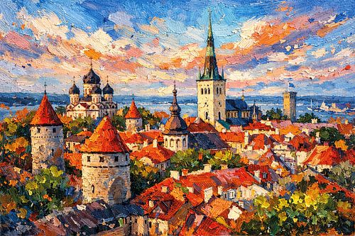 Tallinn in Estland, een impressionistisch schilderij.