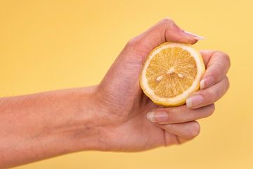 Zitrone, gelber Hintergrund - links