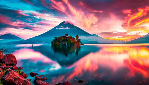 Montagne volcanique avec coucher de soleil