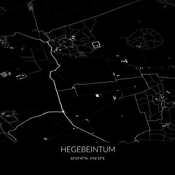 Zwart-witte landkaart van Hegebeintum, Fryslan. van Rezona